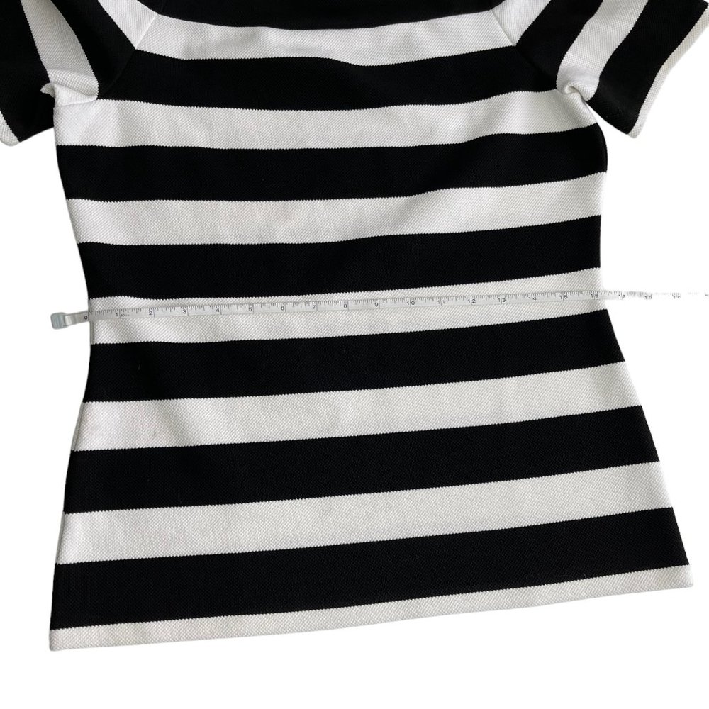 Ann Taylor Factory Black and White Fitted Off the Shoulder Short Sleeve Top SZ M - Picture 4 of 5